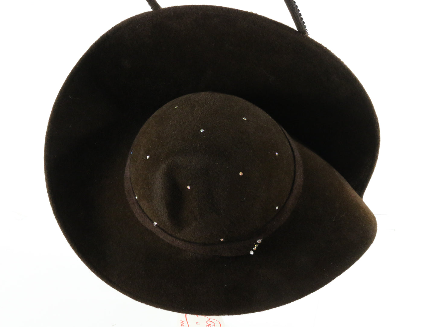 George Zamaul Couture Ladies Brown Felt Fancy Hat W/ Rhinestones 7 56cm