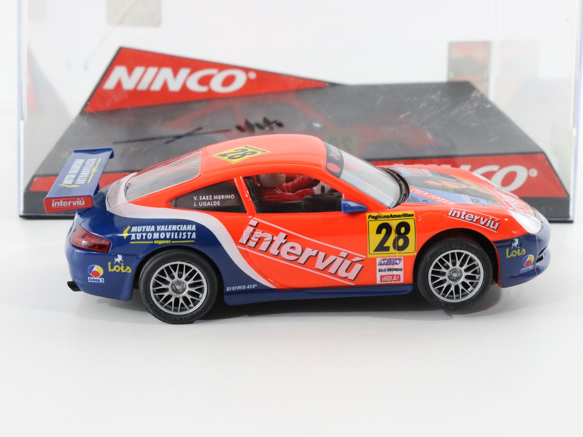 Ninco Slot Car Porsche #28 Interviu Orange & Blue 1:34