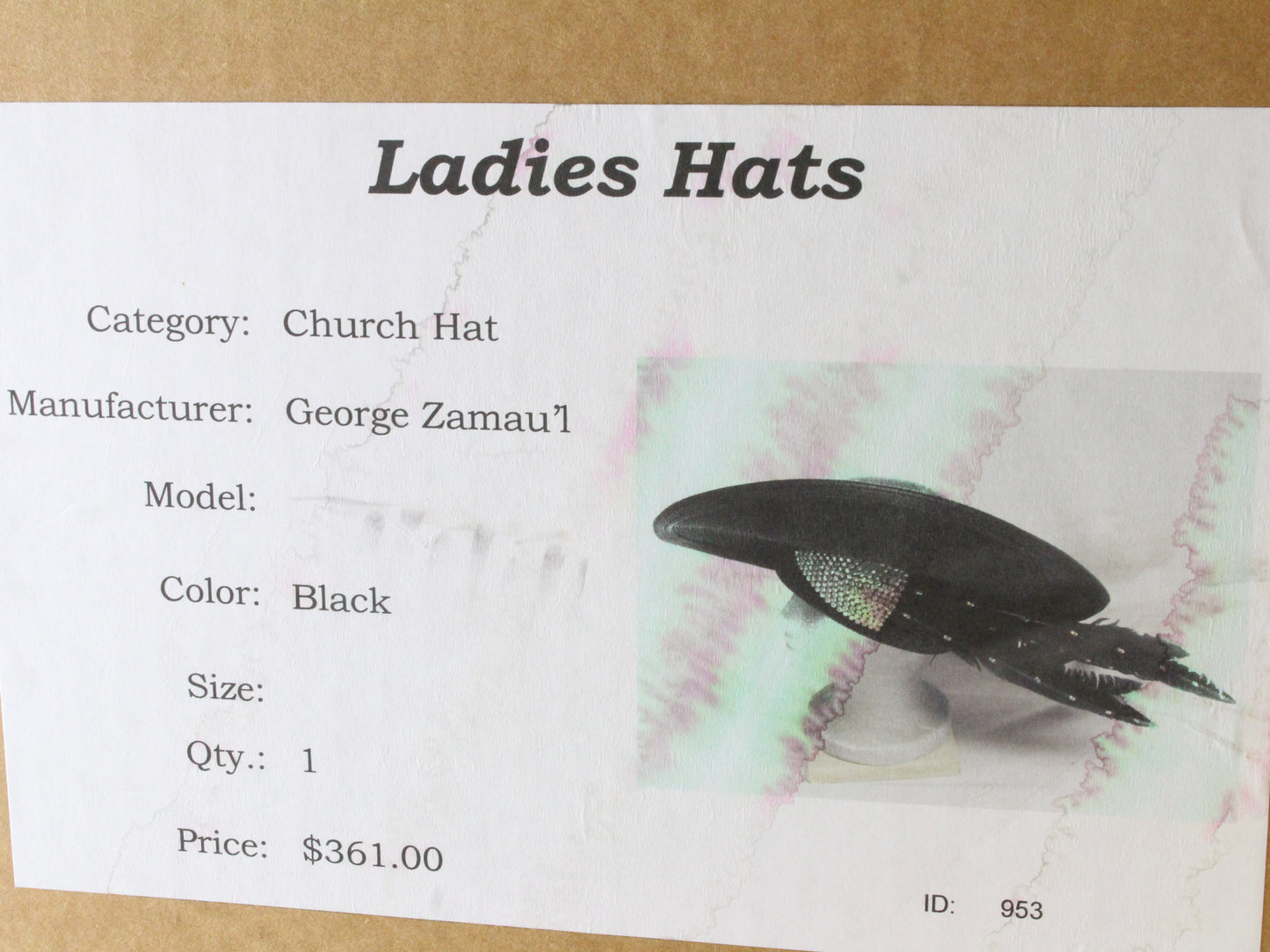 George Zamaul New York Ladies Black Straw Hat W/ Rhinestones 7 1/8 57cm