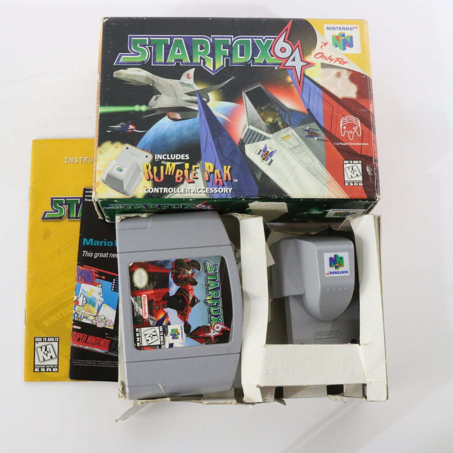 Star Fox 64 Nintendo Video Game Cartridge & Rumble Pak W/ Box Manual & Poster