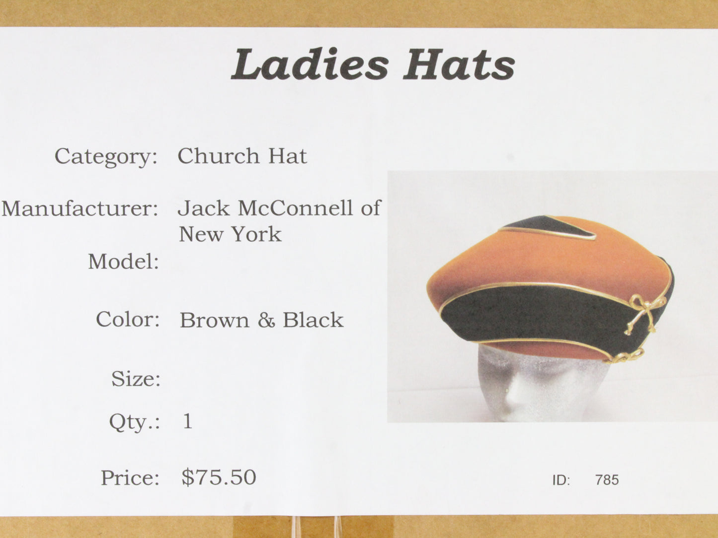 Jack McConnell Brown & Black Ladies Boutique Hat Wool Felt Excello 7 1/8 57cm