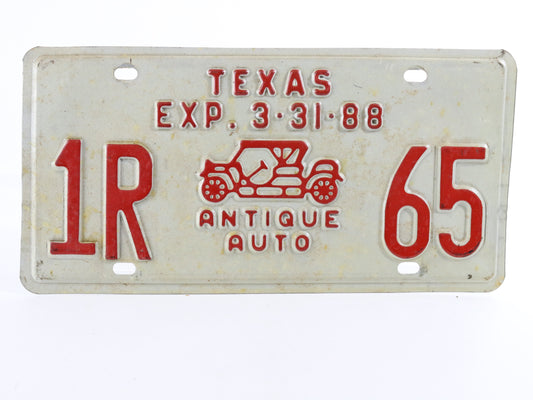 1988 Texas Antique Auto License Plate 1R65 Mar 31 Vintage Metal Automobile