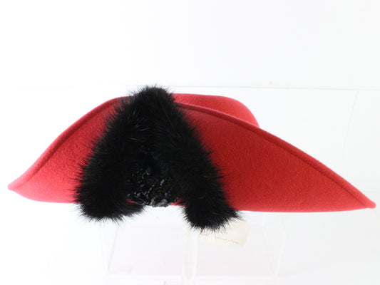 Ruth Kropveld Originals Ladies Red Fur Felt Hat W/ Sequins 7 1/8 57cm