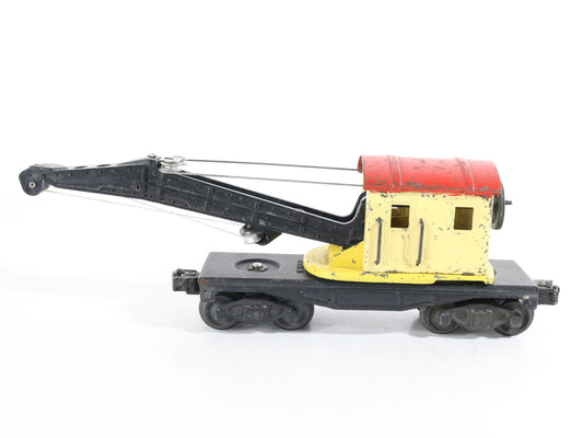 Lionel O 2560 Red & Yellow Metal Operating Crane Car