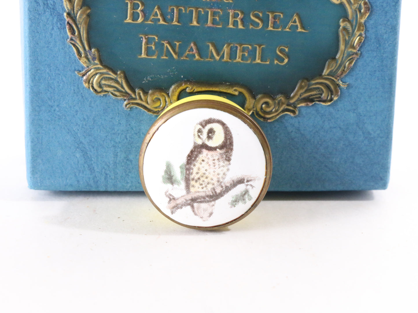 Vintage Owl Halcyon Days Small Round Trinket Box B&B Bilston Battersea Enamels