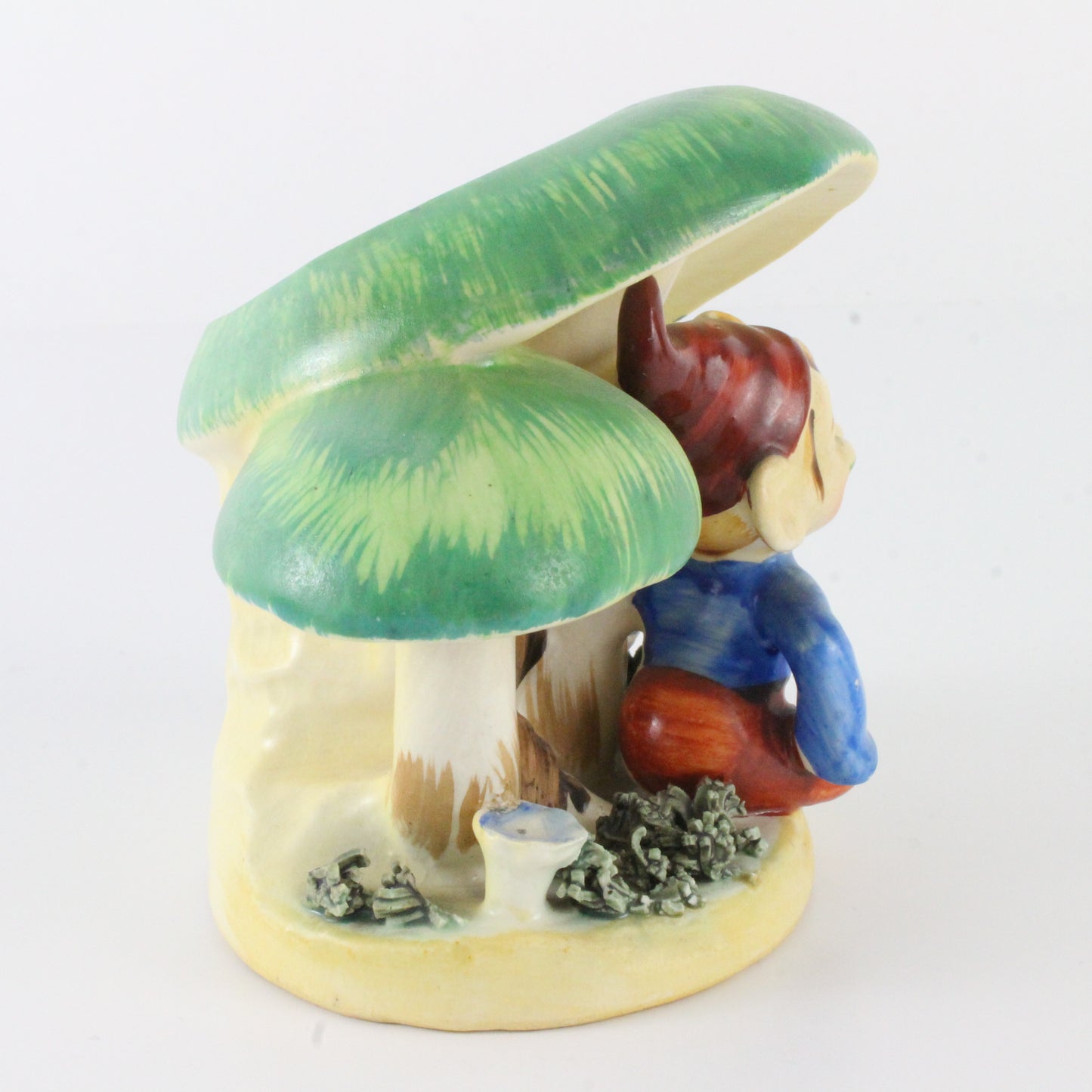 Vintage Pixie Elf Blue With Mushrooms Ceramic Planter 4 In