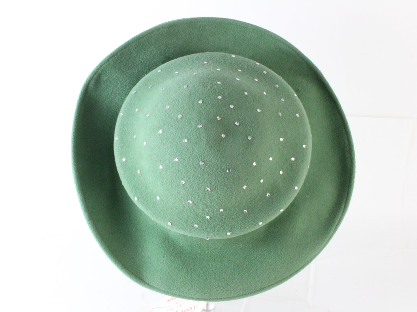 George Zamaul Couture Ladies Mint Green Felt Hat W/ Rhinestones 7 56cm