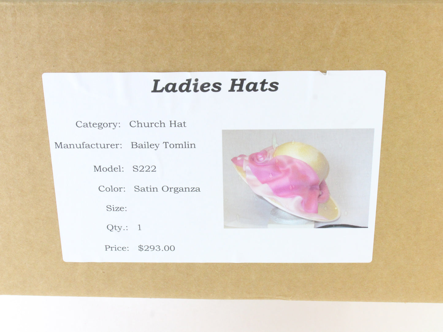 Bailey Tomlin London Ladies Tan Straw Hat W/ Pink Satin Organza Ribbon 7 56cm