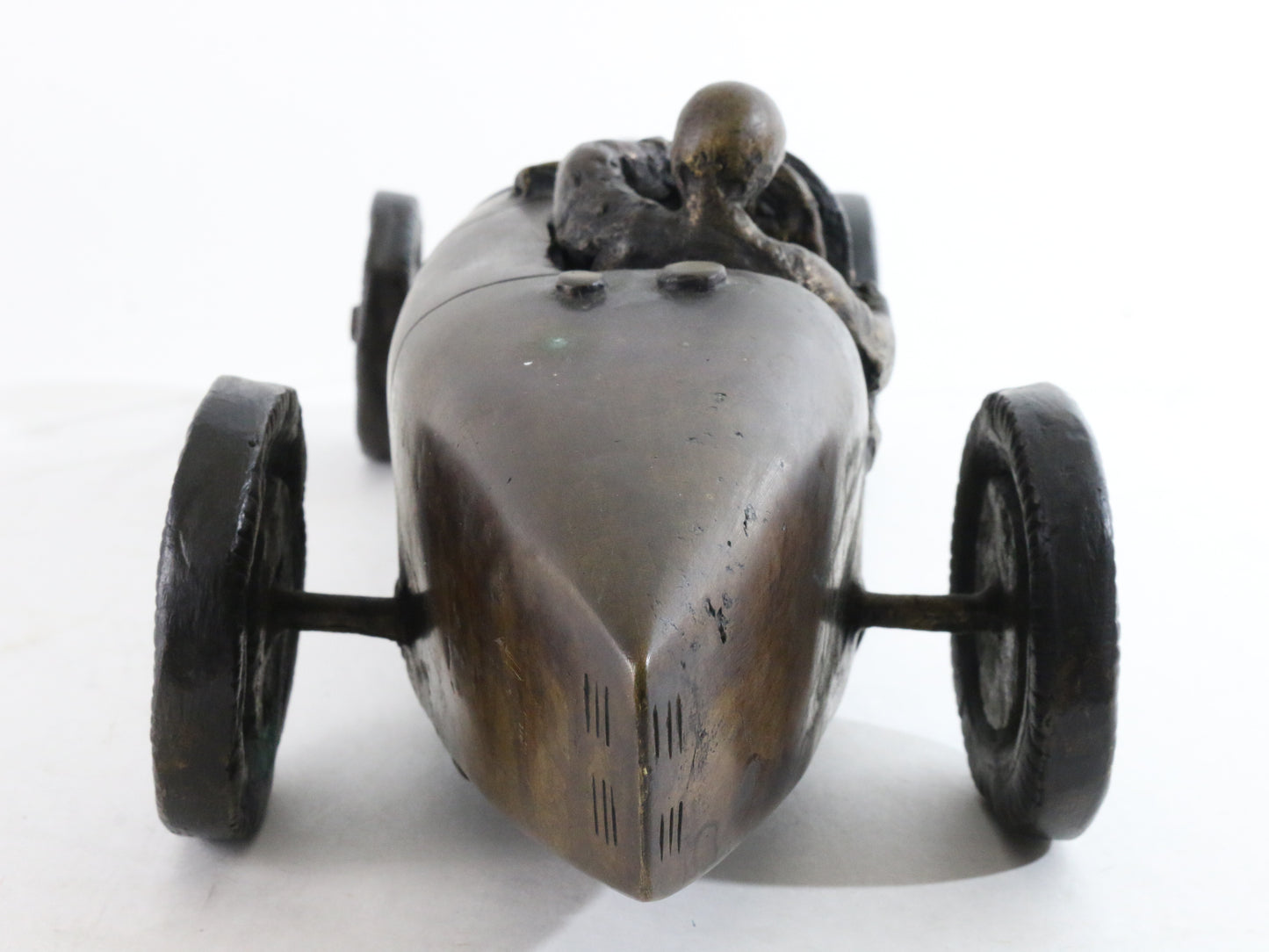 Solid Bronze Sculpture #10 Model Race Car W/ Driver 13.5" 10lbs 12oz