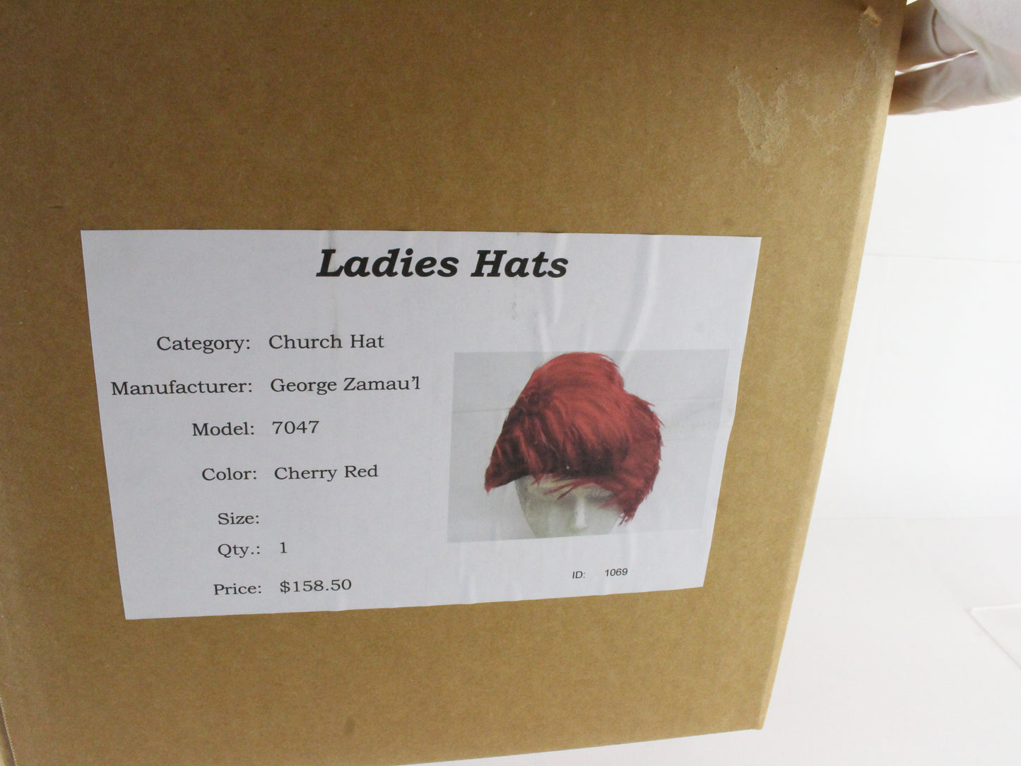 George Zamaul New York Ladies Cherry Red Boutique Hat W/ Feathers 7 56cm