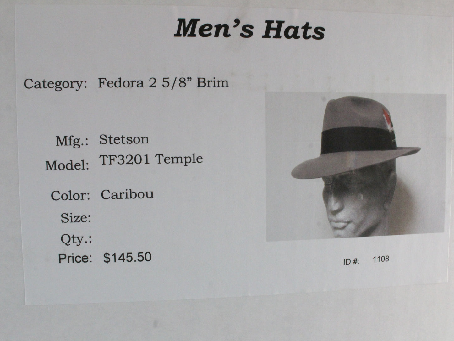 Stetson Mens Caribou Gray Felt Fedora W/ Brown and Red Feathers 6 3/4 54cm