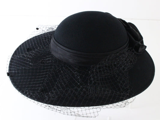 Sonni Of California Ladies Black Wool Felt Hat W/ Black Ribbon 6 7/8 55cm