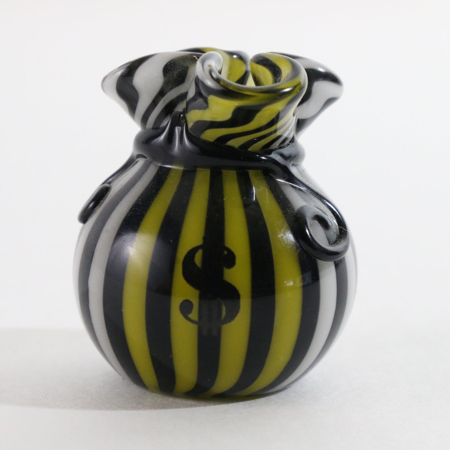 JAG Just Another Gallery Glass Money Bag Black White Yellow Swirl #4 1.25"