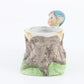 Vintage Yellow & Blue Stump Container W/ Lid Ceramic Pixie 3.5. In