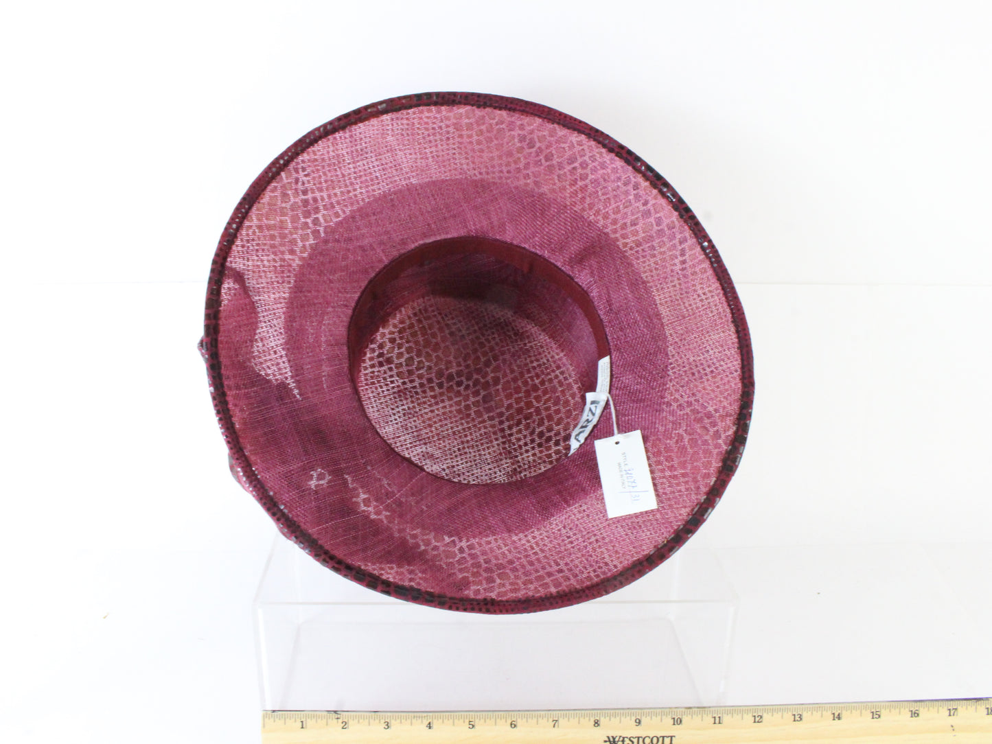 Marzi Of Italy Ladies Burgundy Natural Straw Hat W/ Ribbon 7 56cm