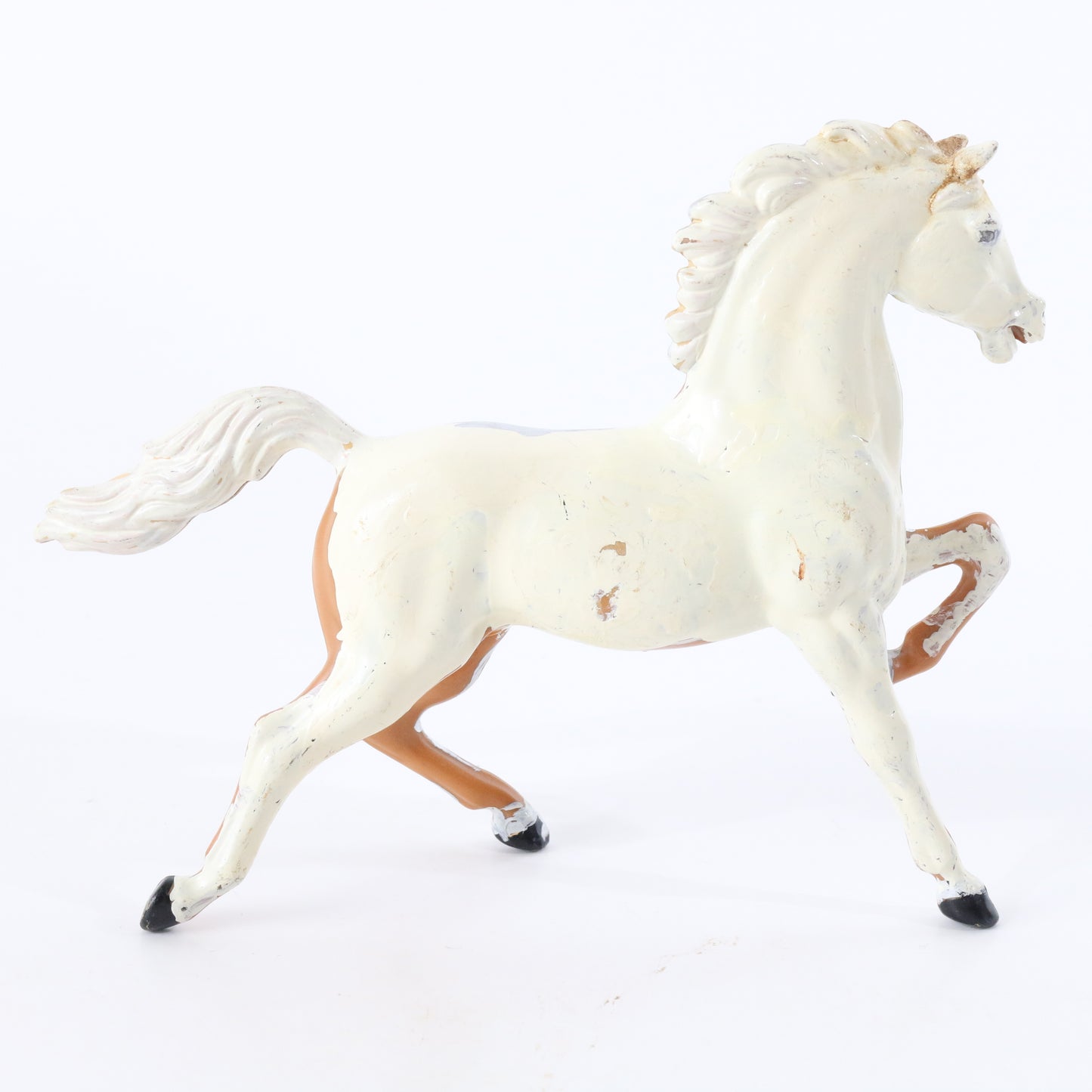 Vintage Custom Painted Silver & White Running Plastic Horse Phillipines 6.5"