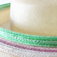 Jack Mcconnell Ladies Natural White Straw Like Hat W/ Pink and Green 7 1/8 57cm