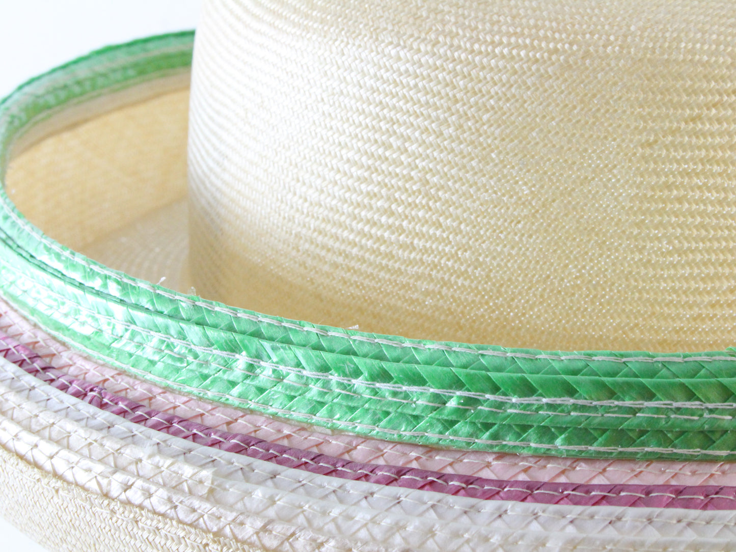 Jack Mcconnell Ladies Natural White Straw Like Hat W/ Pink and Green 7 1/8 57cm