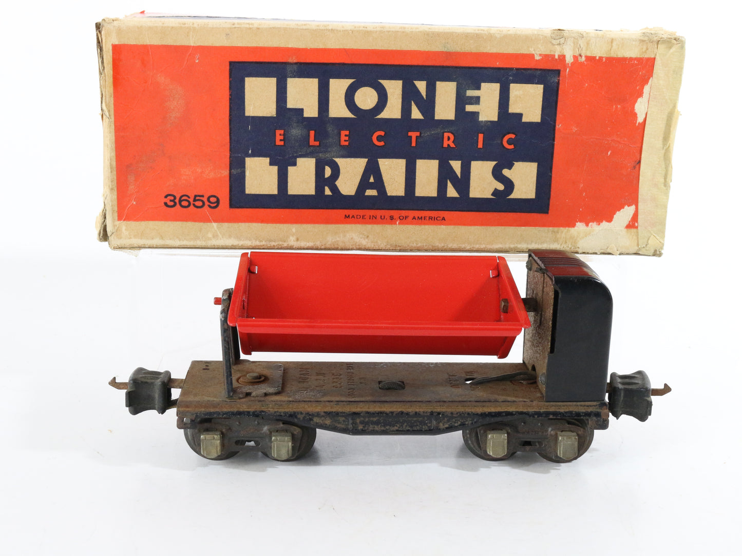 Lionel O Prewar 3659 Remote Control Red & Black Operating Dump Car