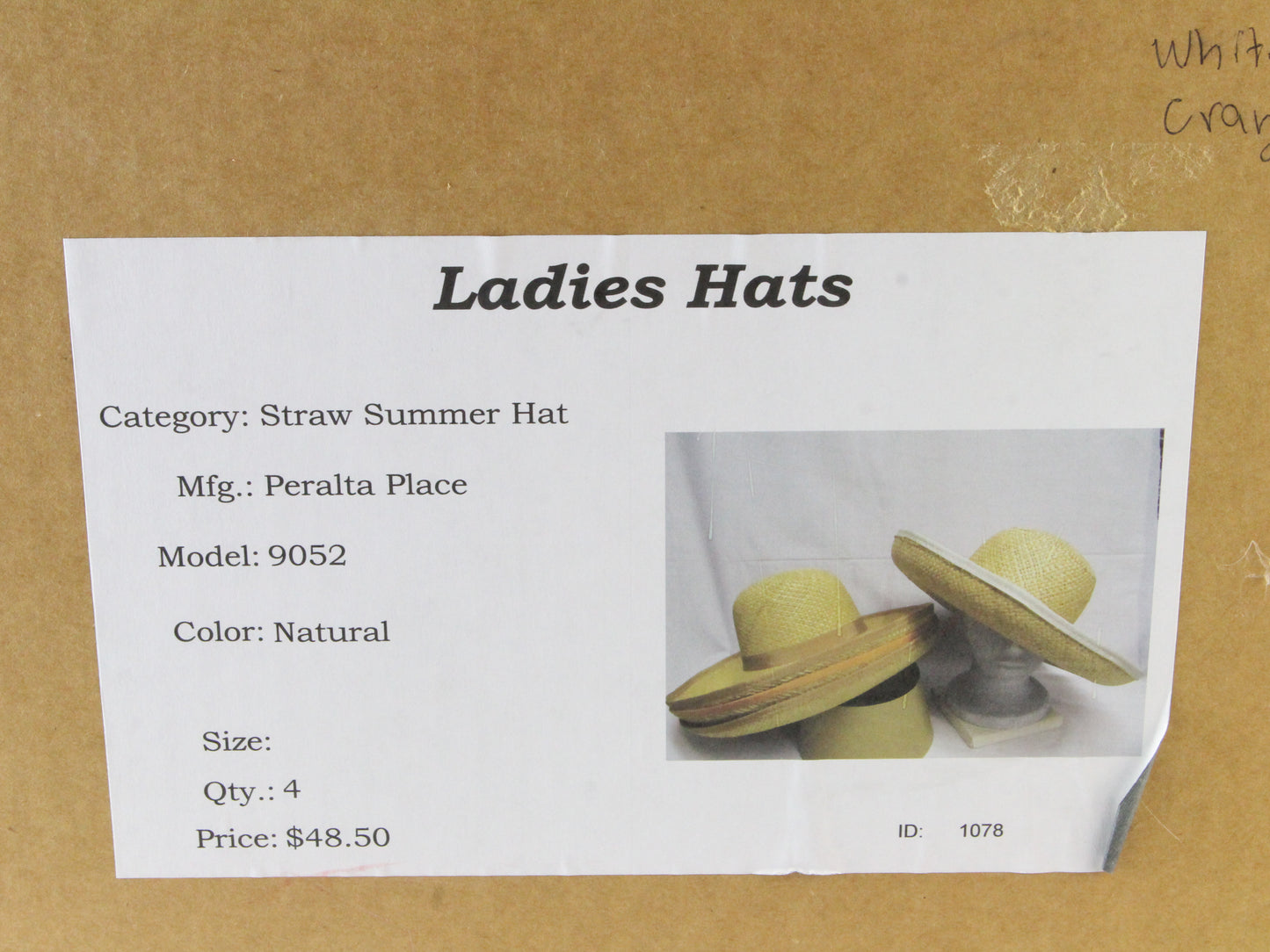 Peralta Place Ladies Natural Straw Summer Hat W/ Tan Band MULTIPLE SIZES