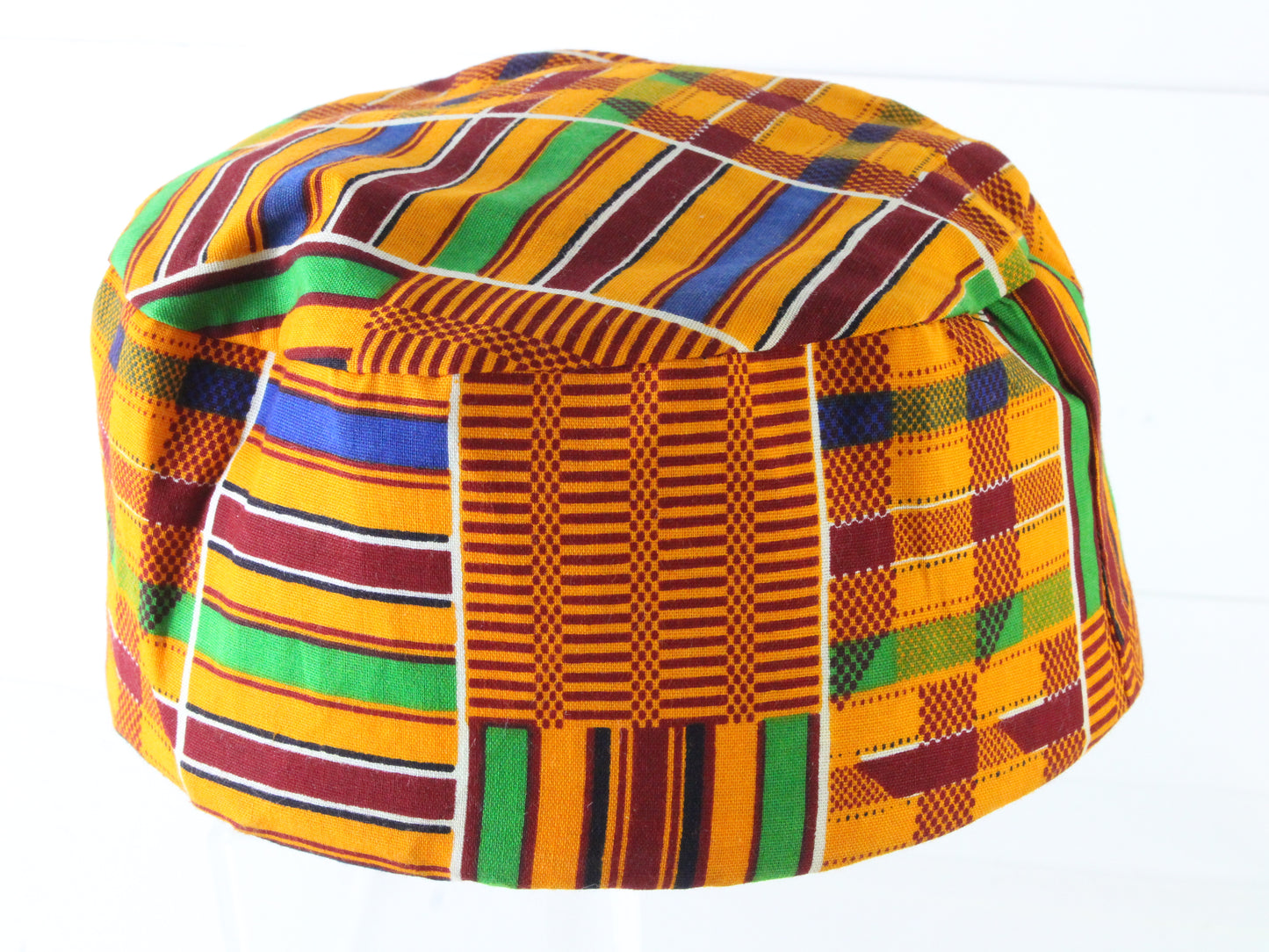 Mens Orange And Green Rectangle Pattern Authentic African Hat M