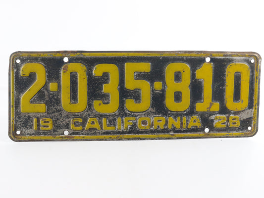 1928 California License Plate 2-035-810 Antique Metal Automobile