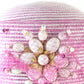 Don Anderson Ladies Boutique White and Fuchsia Striped Hat W/ Beads 7 1/8 57cm