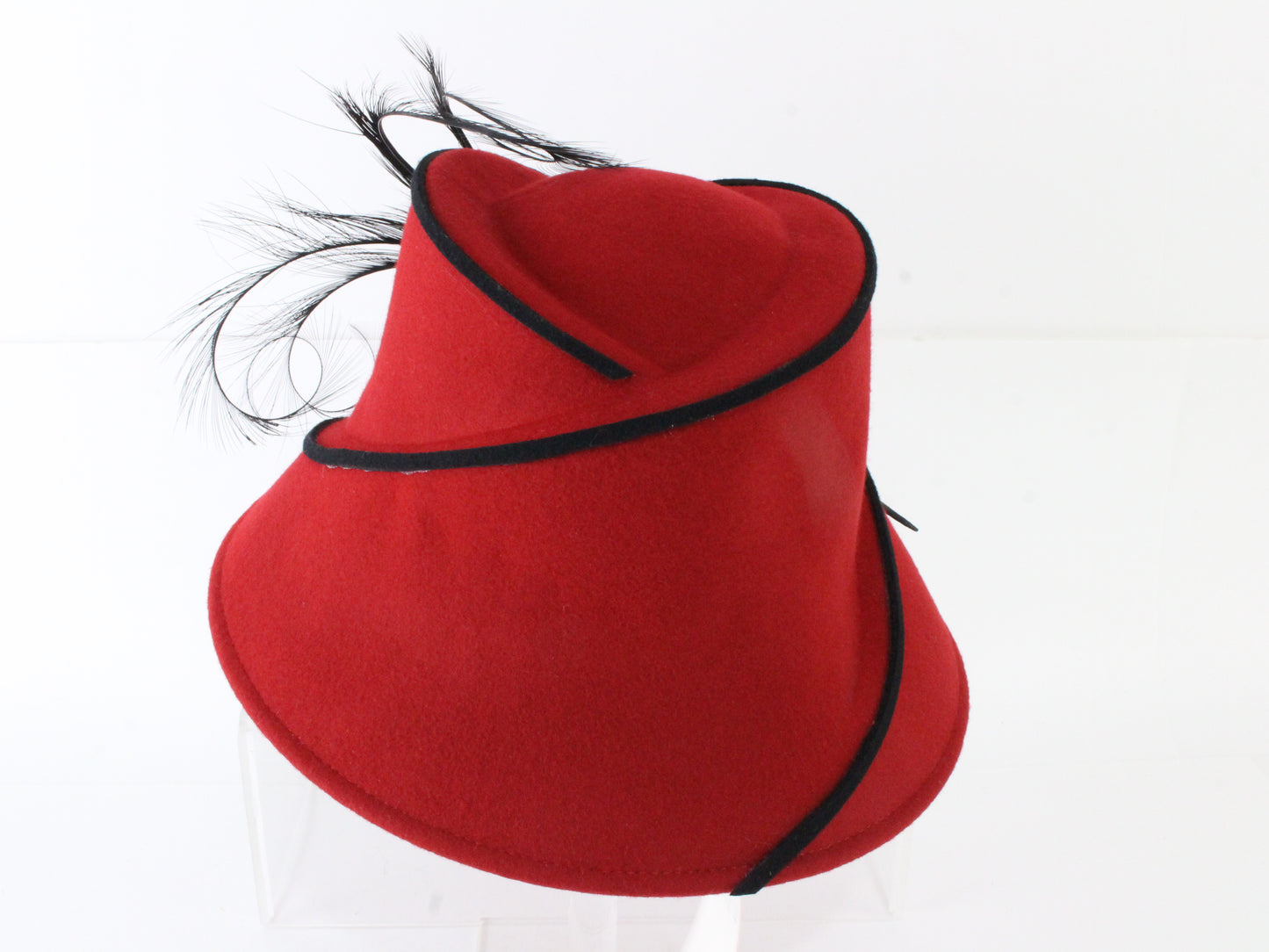 Chapeau Creations Ruth Kropveld Chic Red Black Designer Ladies Hat 6 7/8 55cm