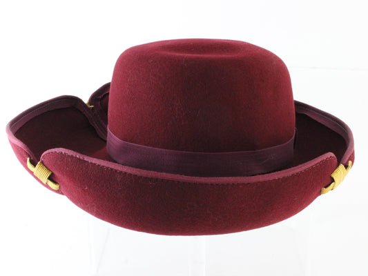 Don Anderson Ladies Elegant Wine Red Wool Felt Hat W/ Gold Details 6 7/8 55cm