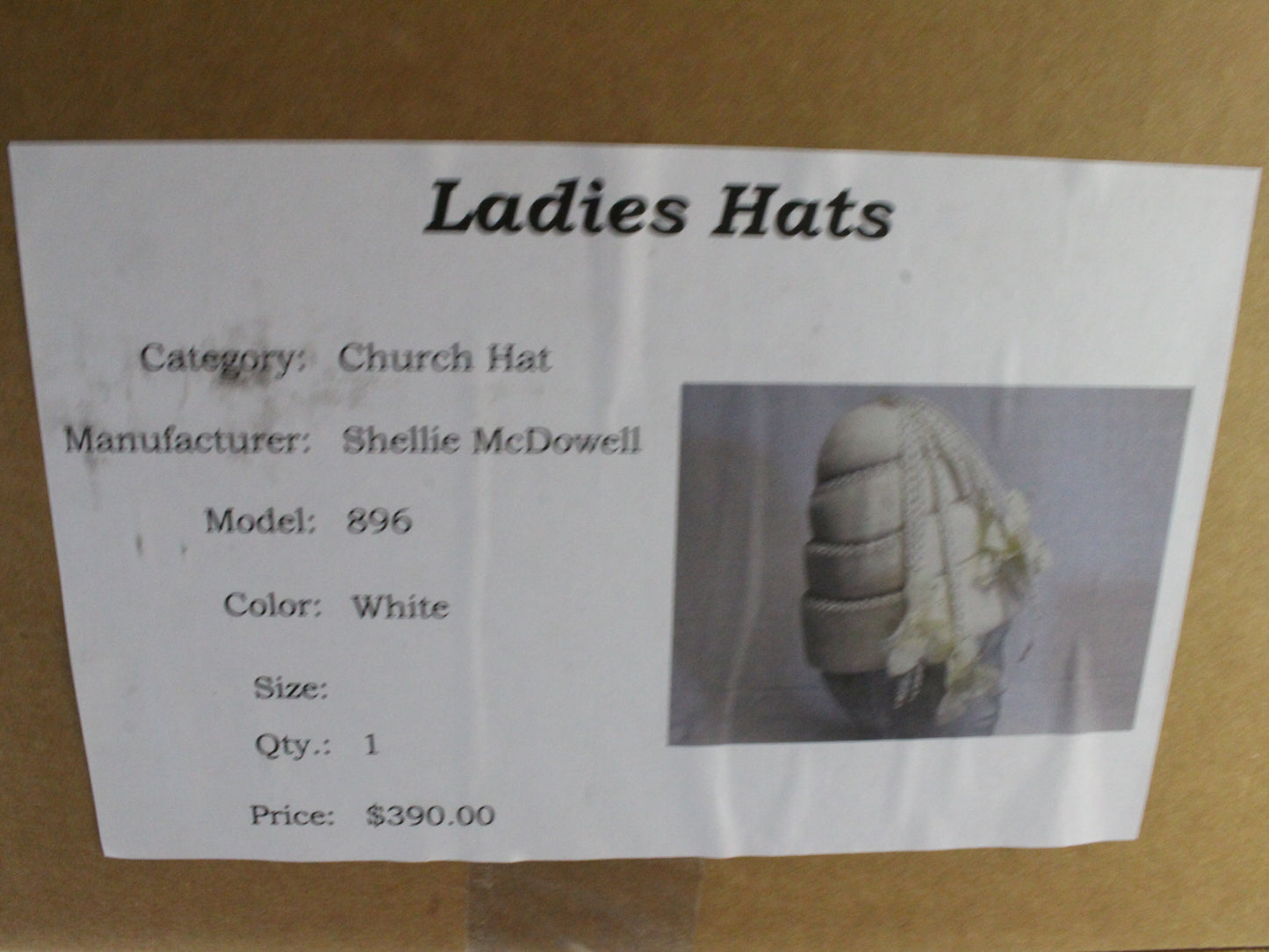 Shellie Mcdowell New York Ladies White Felt Boutique Hat W/ Rhinestones 7 56cm