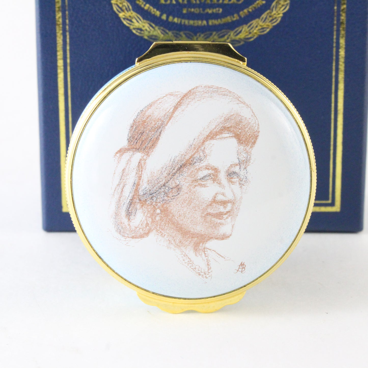 Bilston & Battersea Halcyon Days Enamels Pill Box Elizabeth Queen Mother 8/4/90