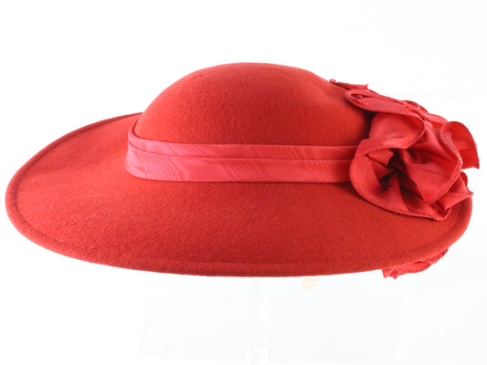 Sonni of California Ladies Elegant Boutique Red Wool Felt Hat W/ Bow 6 3/4 54cm