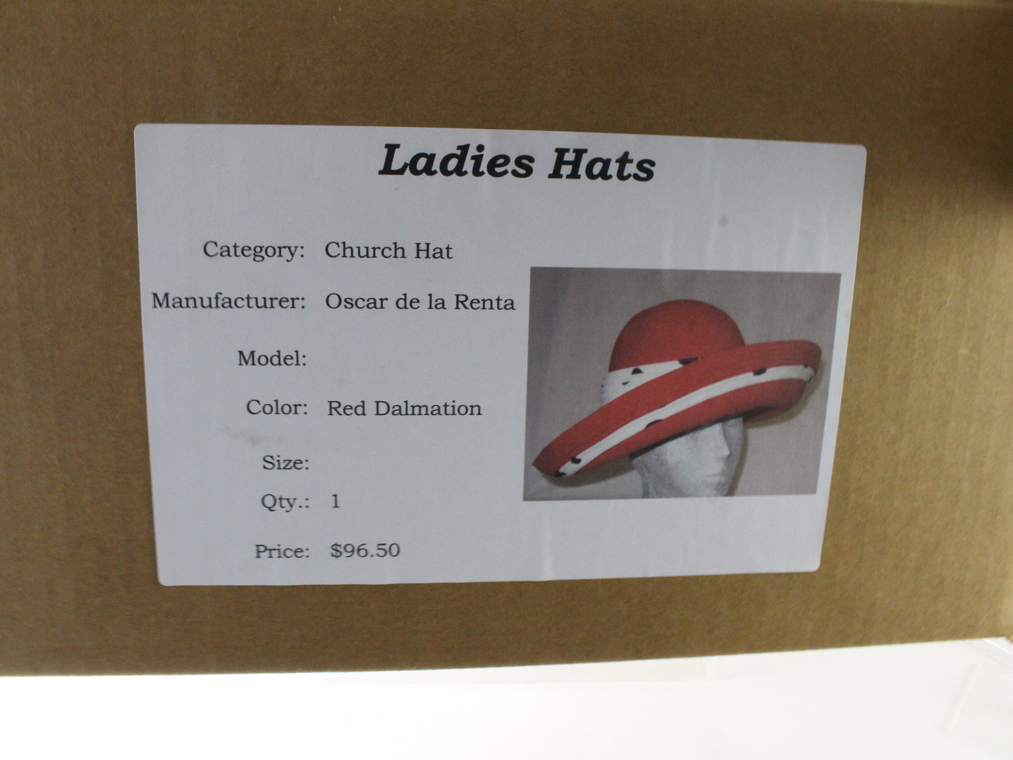 Oscar De La Renta Millinery Ladies Boutique Red Dalmation Print Hat 7 56cm