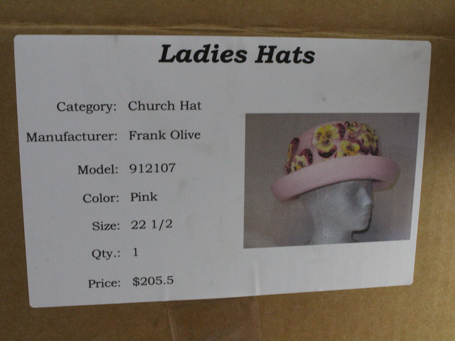 Frank Olive Gold Standard Ladies Pink Straw Like Hat W/ Flowers 7 56cm