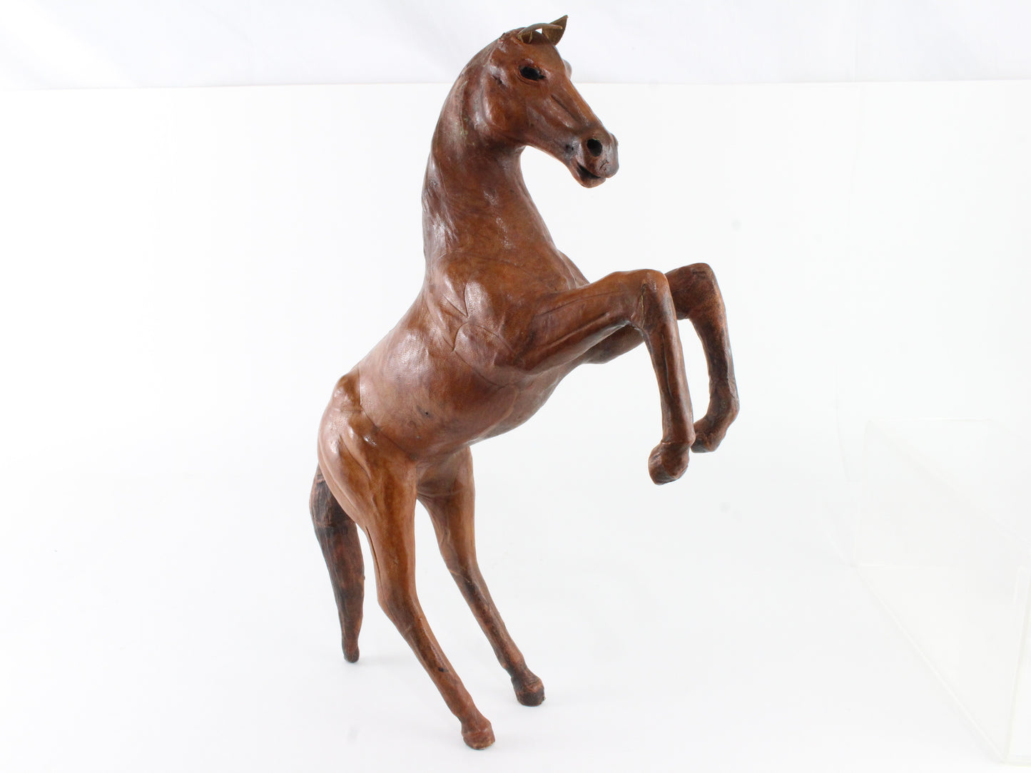 Rearing Vintage Leather Horse Statue Collectible Item 16��� Tall