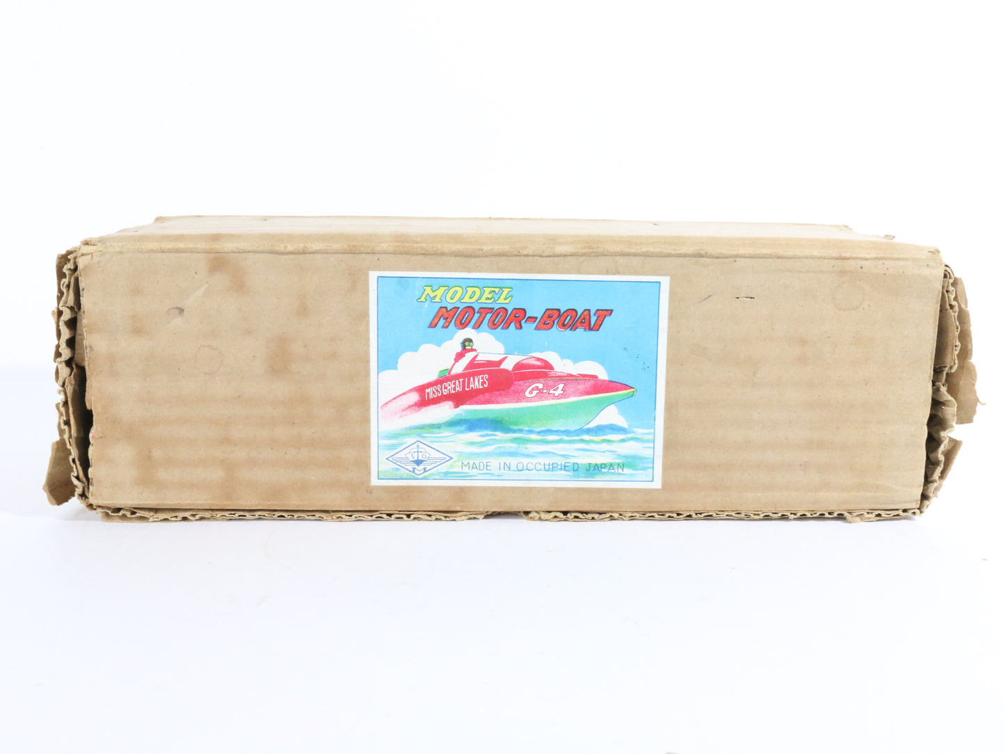 Vintage Blue Red & Yellow Wooden Battery Pleasure Speed Boat Japan 13��� & BOX