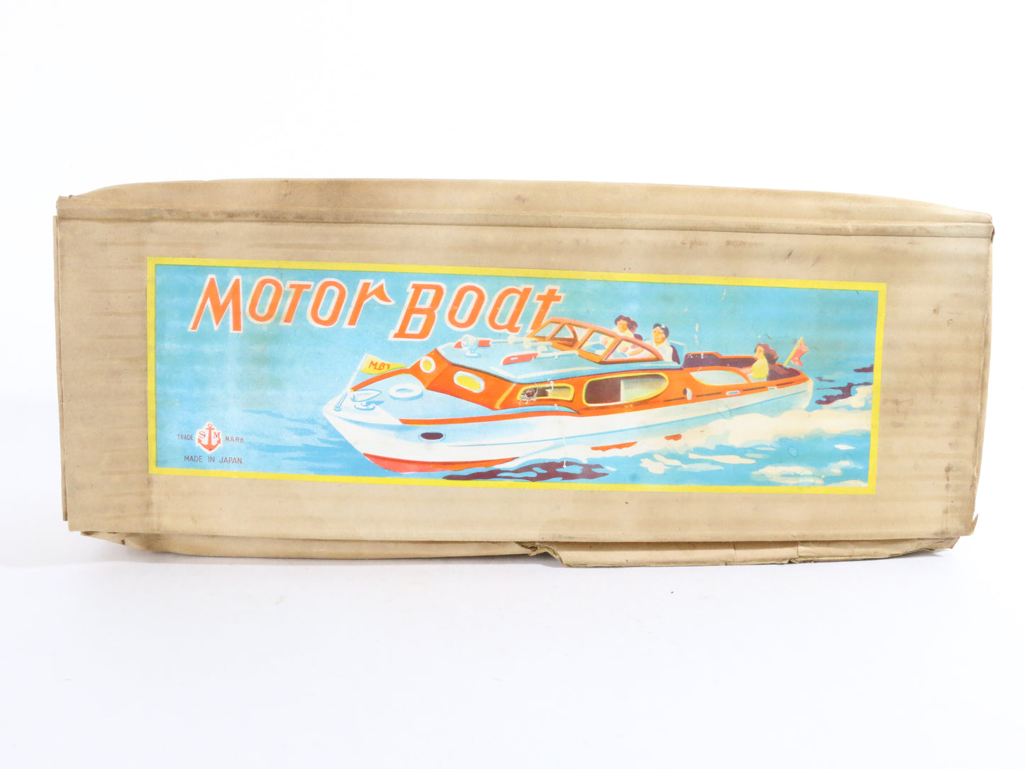 Vintage Blue Yellow Red Cabin Cruiser Wooden Battery Boat SM TMY ITO 13.5��� + BOX