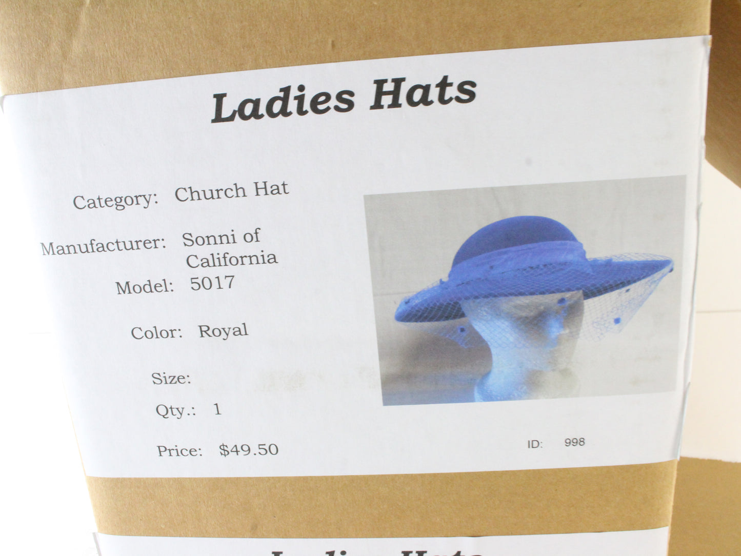 Sonni Of California Ladies Royal Blue Wool Felt Hat W/ Ribbon 6 7/8 55cm