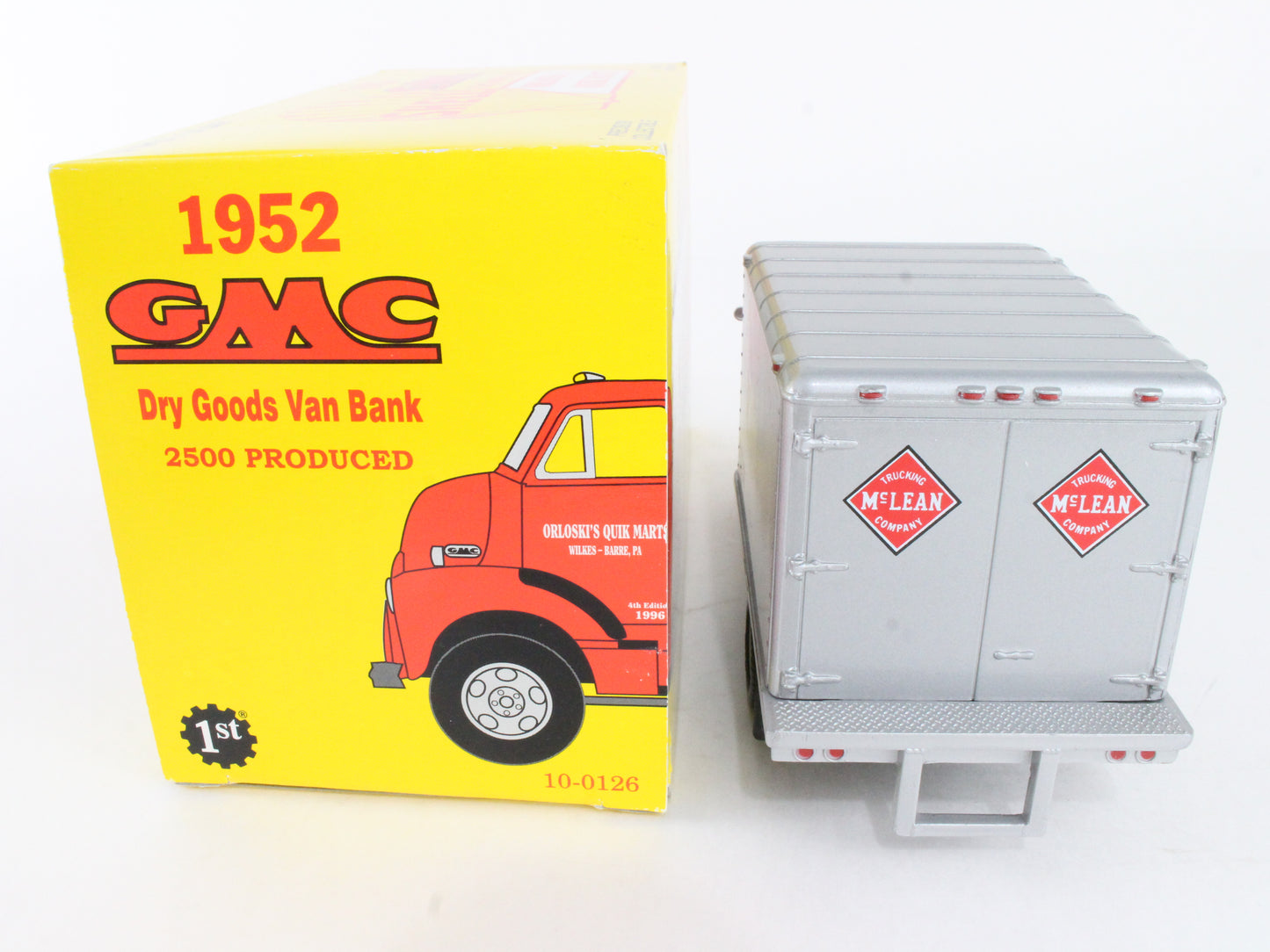 1952 GMC Dry Goods Van Bank Shell Orloski's Quik Marts First Gear 1:34 29-1981