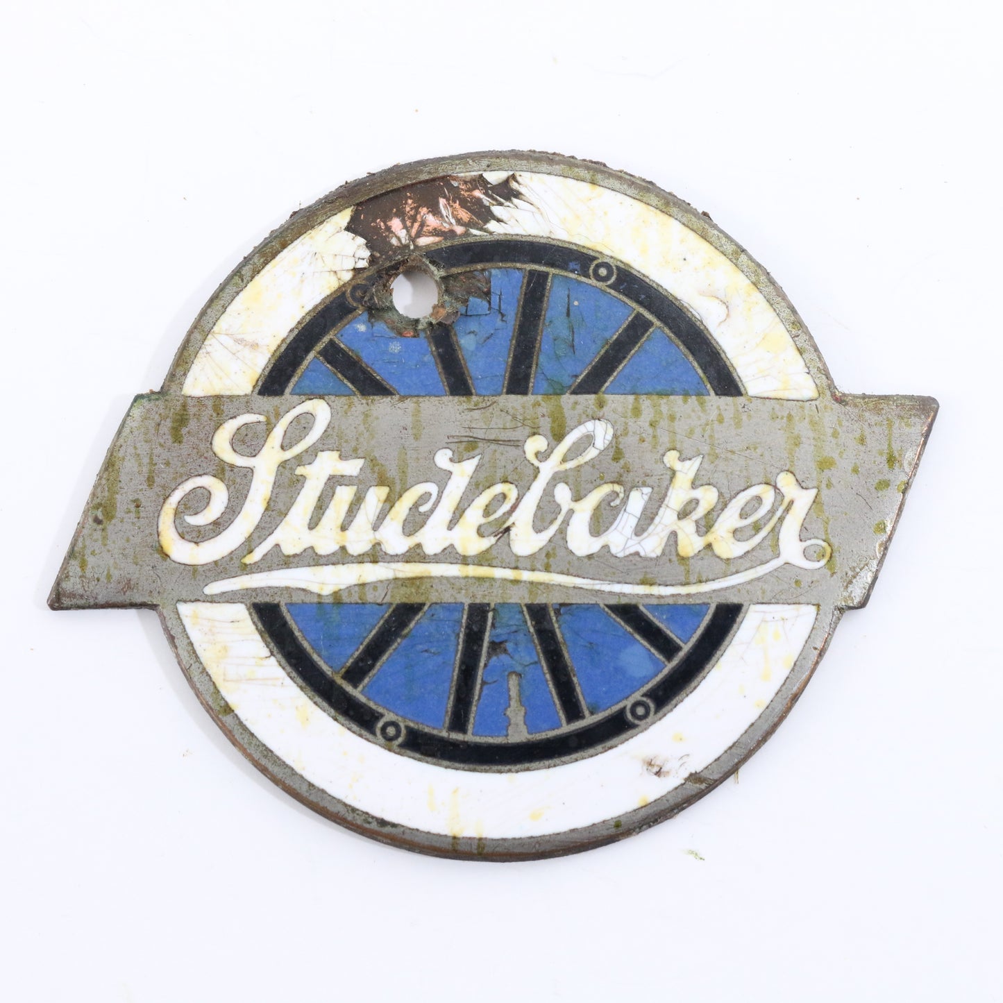 Studebaker Antique Metal Enamel Automobile Emblem Radiator Badge 3"