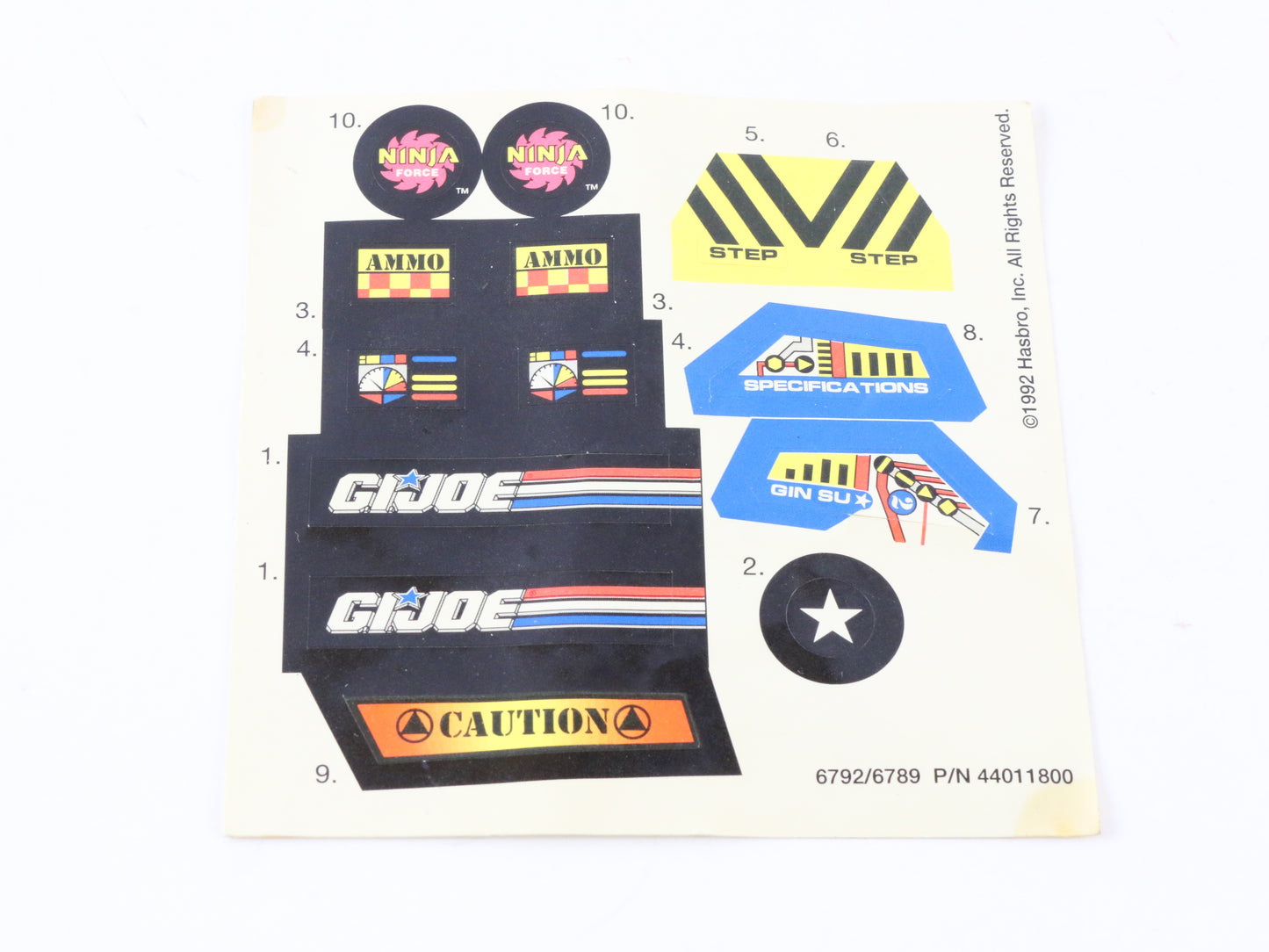 GI Joe 6792/6789 Hasbro 1992 Decal Stickers for Piledriver Ninja Force ORIGINALS