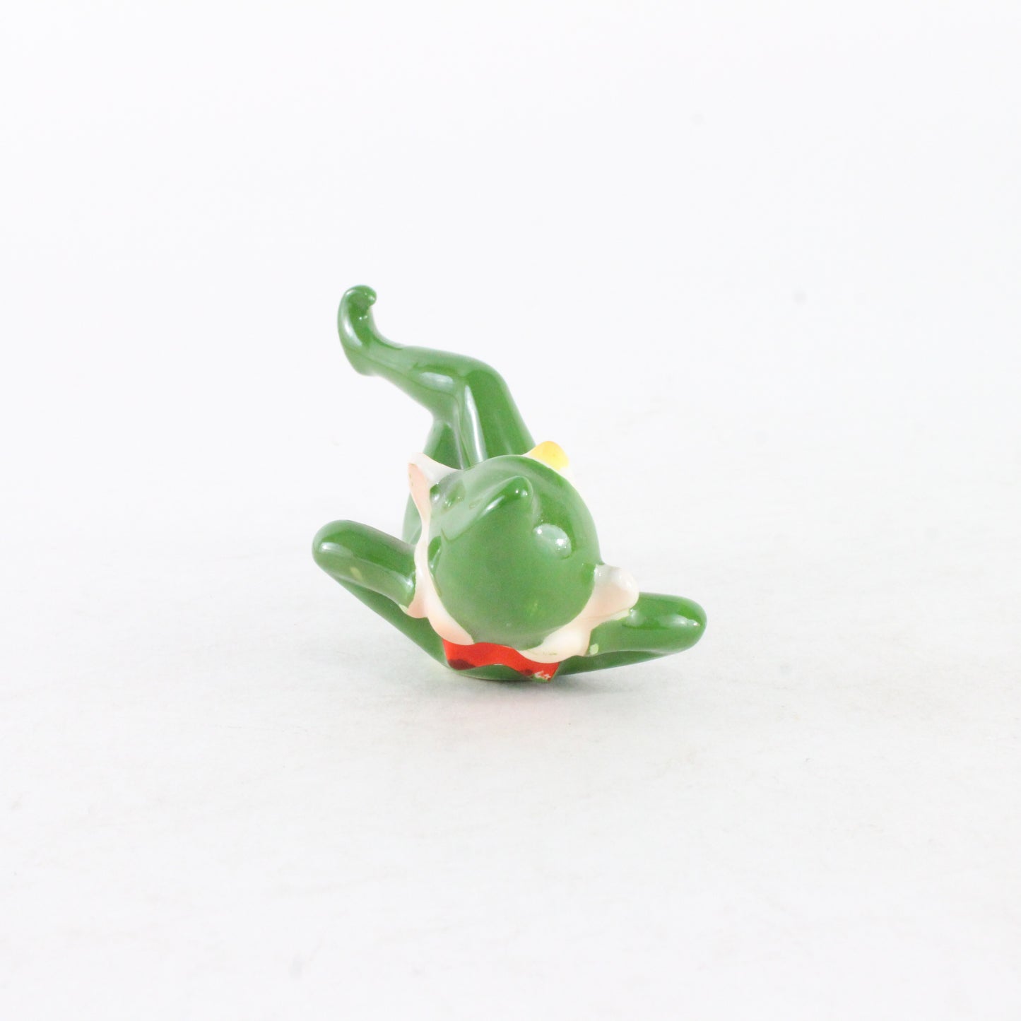 Vintage Ceramic Pixie Elf Reclining In Green W/ Green Hat Made In Japan 3.5 Inch