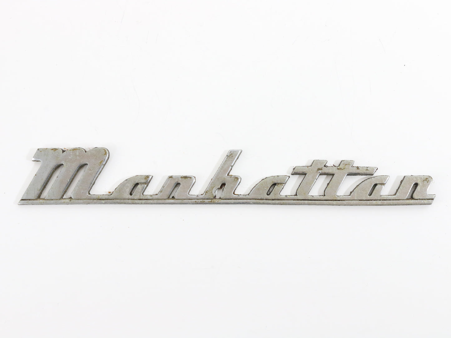 Manhattan Silver Vintage Metal Car Emblem Badge Script 8��� Kaiser? Frazer?