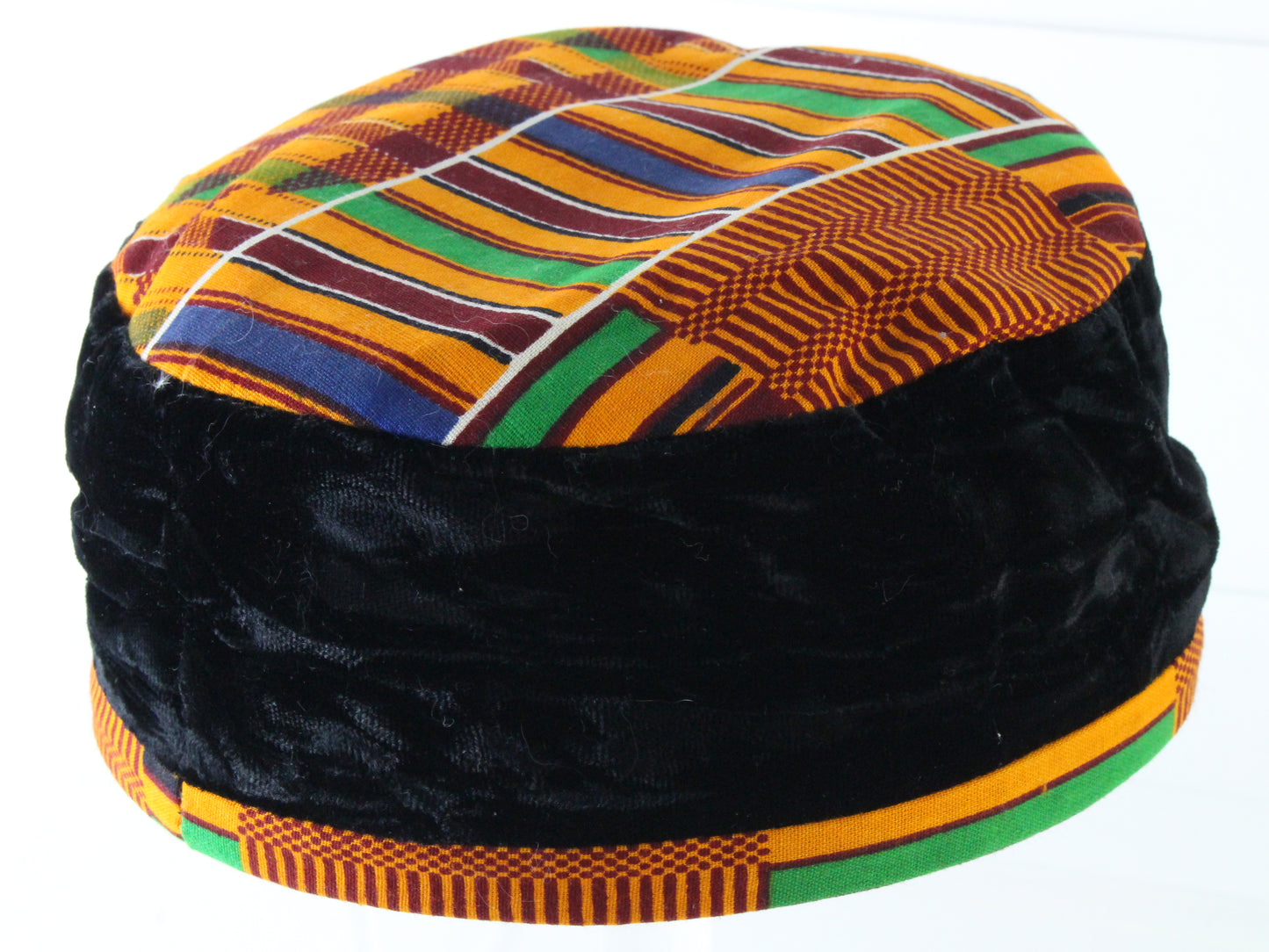 Mens Orange And Green Cap Rectangular Pattern W/ Black Band Authentic African M