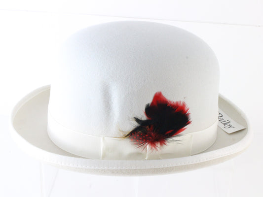 Bailey Mens Felt White Homburg W/ Red And Black Feathers L