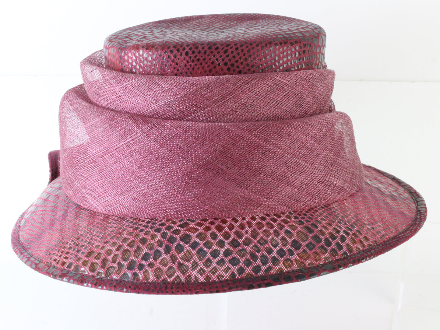 Marzi Of Italy Ladies Burgundy Natural Straw Hat W/ Ribbon 7 56cm