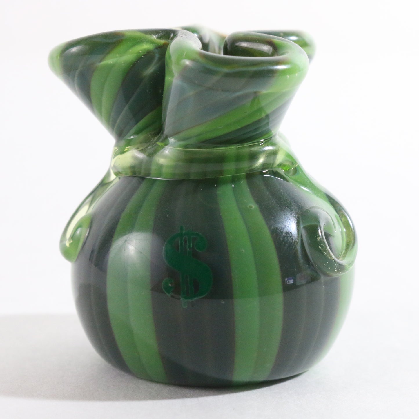 JAG Just Another Gallery Glass Money Bag Green Black Swirl Design #18 1.5"