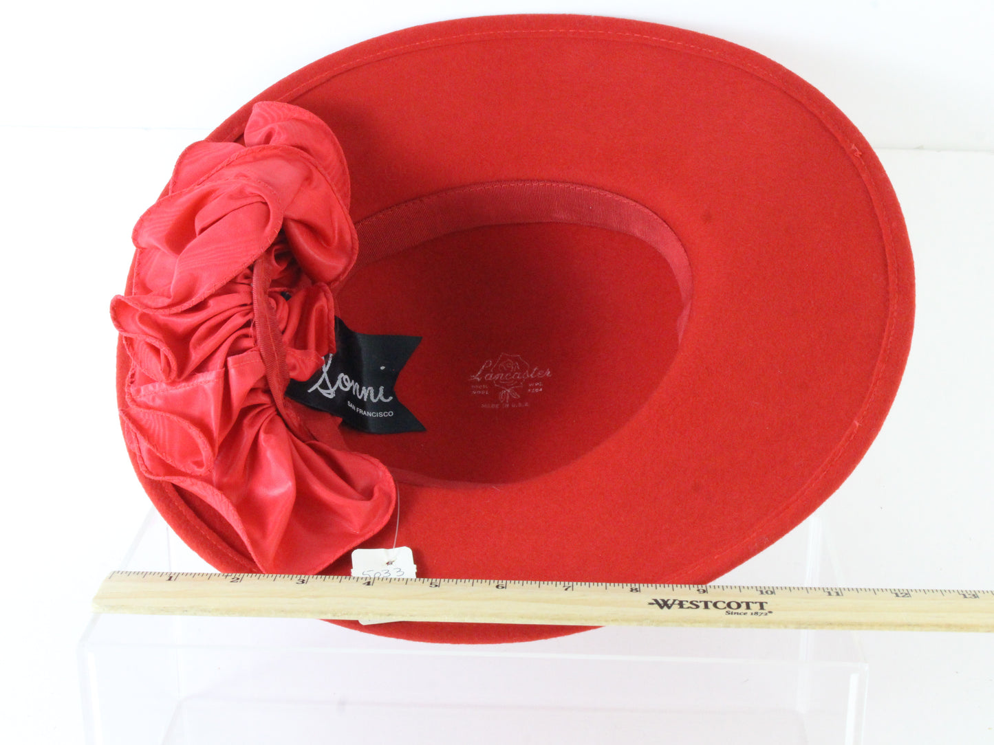 Sonni of California Ladies Elegant Boutique Red Wool Felt Hat W/ Bow 6 3/4 54cm