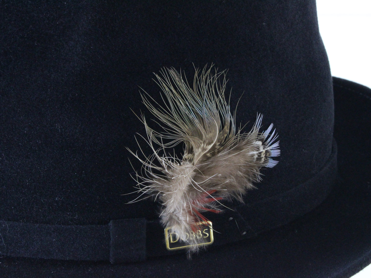 Dobbs Mens Classic Black Felt Fedora W/ Feathers and Pin MULTIPLE SIZES