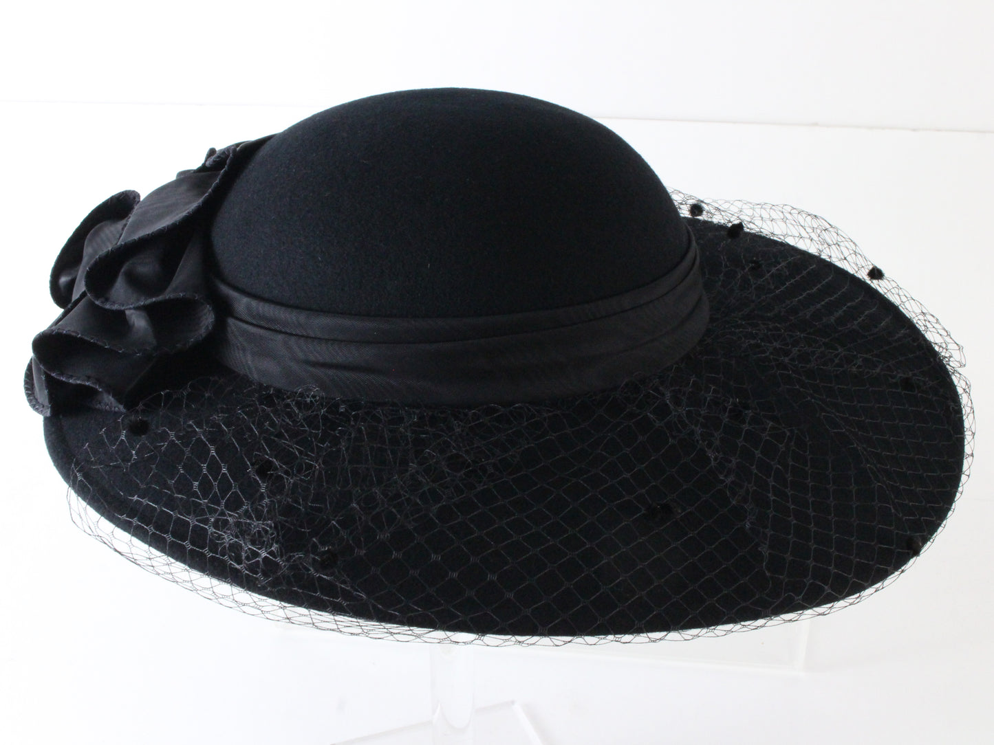 Sonni Of California Ladies Black Wool Felt Hat W/ Black Ribbon 6 7/8 55cm